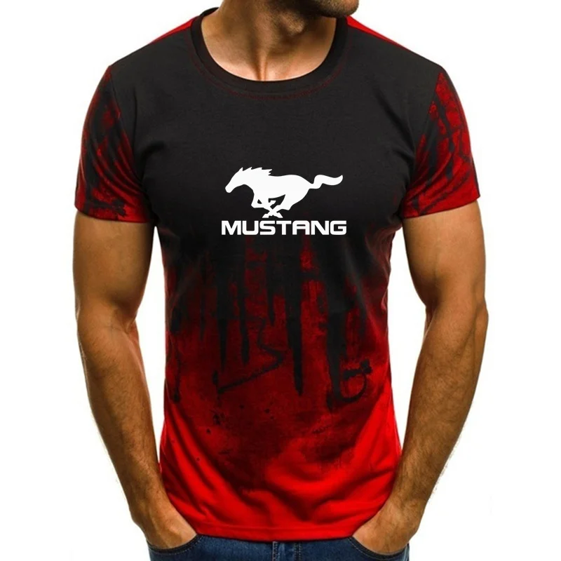 2023 latest men\'s fitness Mustang printing camouflage T-shirt short-sleeved shirt round neck fashion casual shirt cool T-shirt