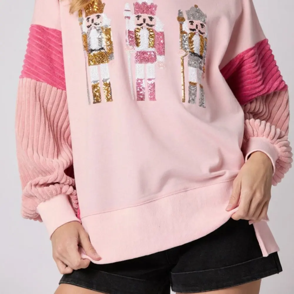 Top de lentejuelas de soldado de Navidad para mujer, ropa de estilo americano y europeo a juego de colores versátiles para otoño e invierno