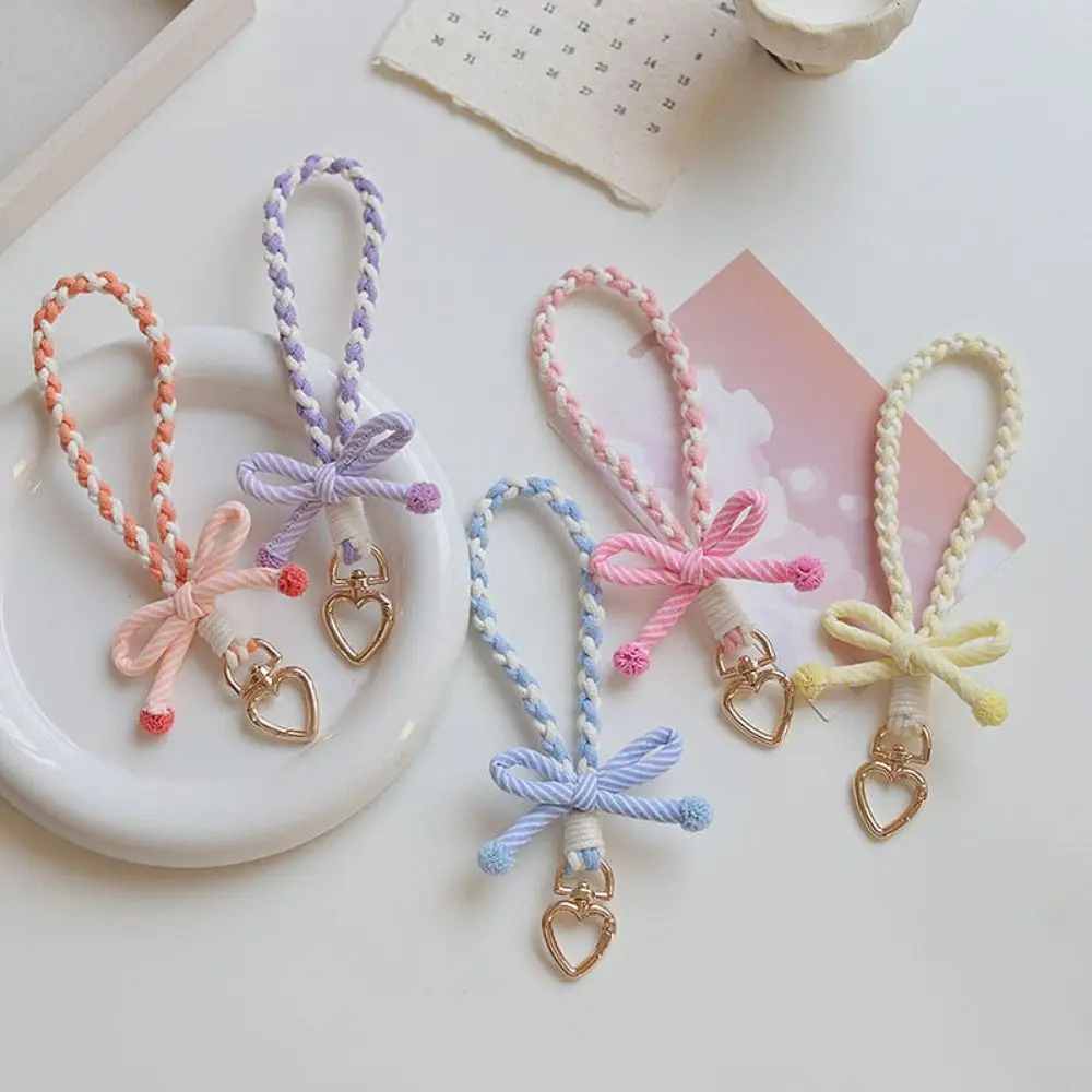 

Anti-lost Heart Mobile Phone Chain Handmade Bag Charms Bowknot Phone Lanyard Trinket Ins Style Weaving Phone Wrist Strap