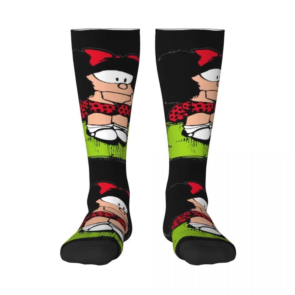 Mafalda Thinking Women Athletic Stockings Fashion 3D Printing Quino Comic Cartoon Outdoor Sport Thigh High Socks