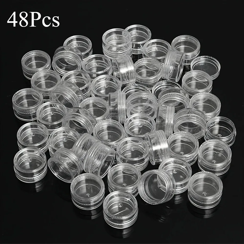 Juego de 48 mini botellas de plástico con tapa abatible, contenedor de almacenamiento compacto para esmalte de uñas, tarro cosmético, organizador de viaje para salón de belleza
