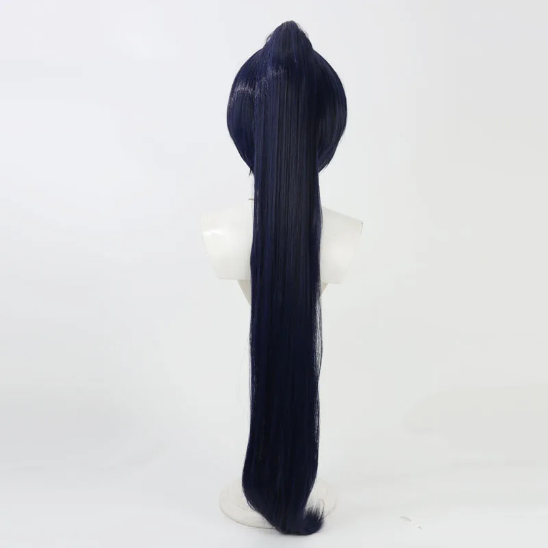 Anime jogo limbus empresa hong lu peruca cosplay azul escuro longo rabo de cavalo feminino festa de halloween role play adereços perucas sintéticas