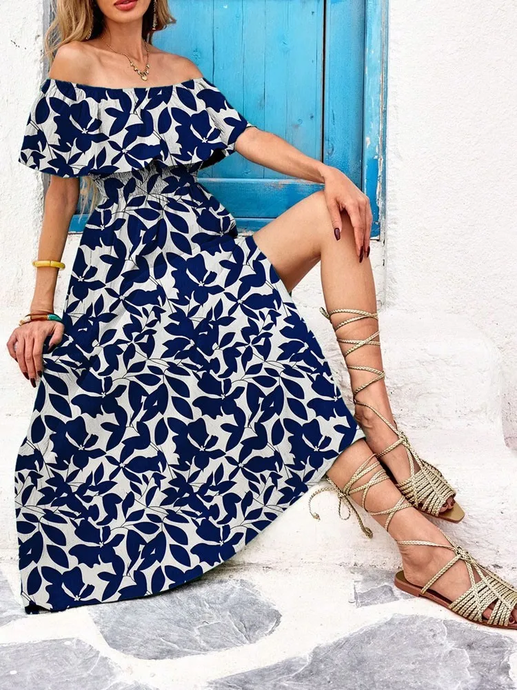 Nuevo mujer con estampado floral de plantas y cintura con gancho, con mangas y corte con abertura, un vestido casual con un solo escote