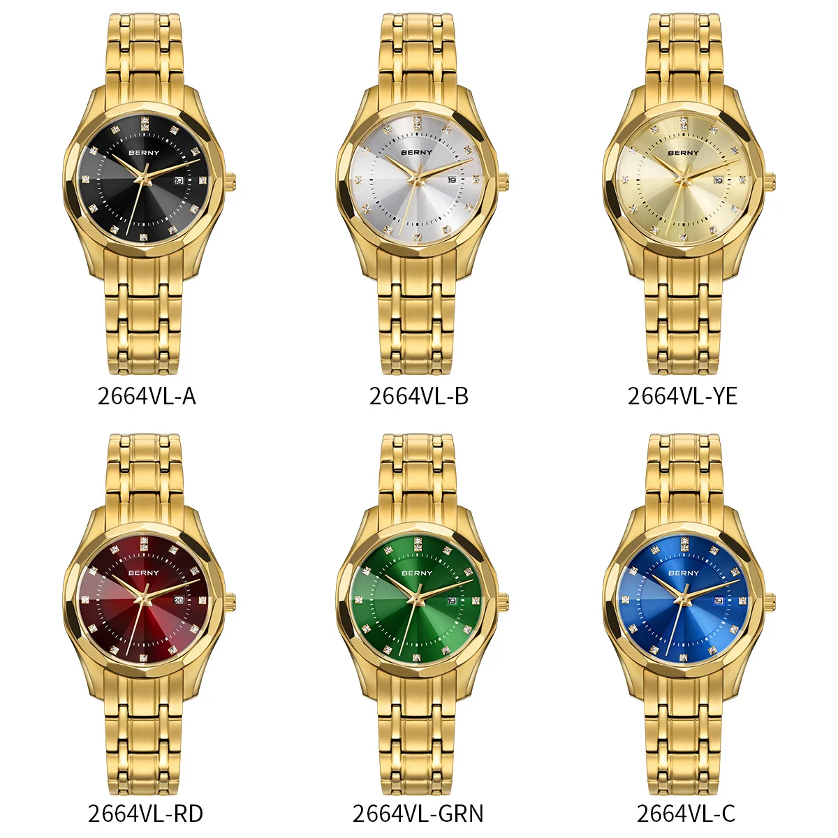 BERNY Watch for Women Wristwatch Waterproof Golden Clock Quartz Stainless Steel Fashion Men Ladies Watch