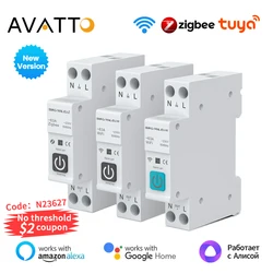 AVATTO Tuya WiFi/ZigBee Smart Circuit Breaker With Metering 1P 63A Rail For Smart Home Wireless Remote Control Switch For App