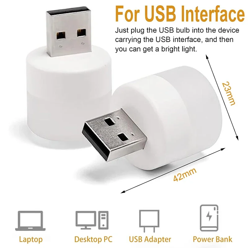 USB 미니 LED 야간 조명, USB 플러그 램프, 보조배터리 충전 USB 책 조명, 원형 독서 눈 보호 램프, 1 개, 50 개