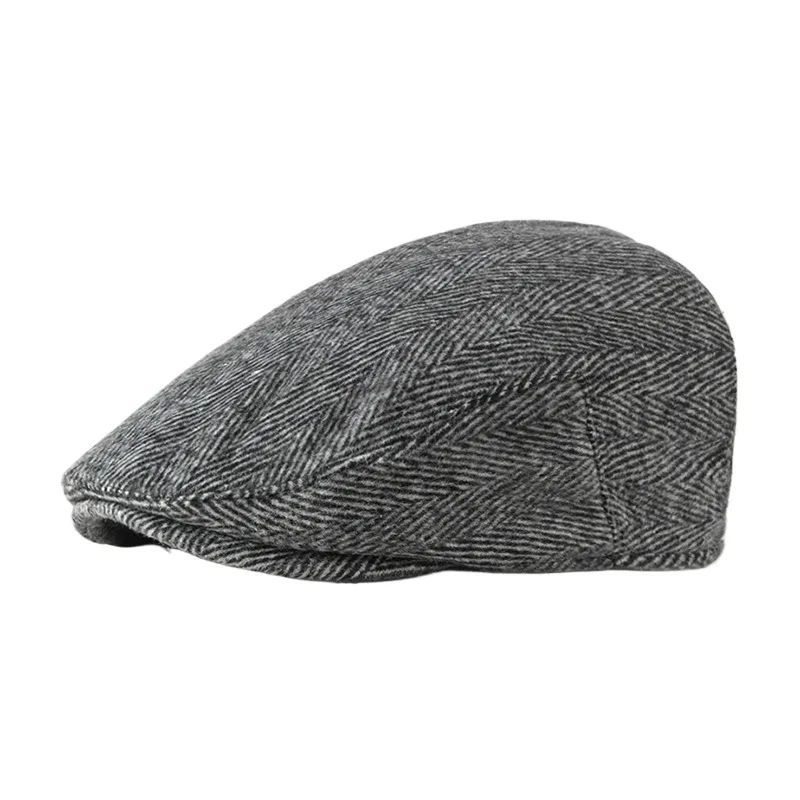 

Autumn And Winter New Hat Men's British Retro Middle-aged And Elderly Peaked Cap Woolen Beret Casual Advance Hats Fashion