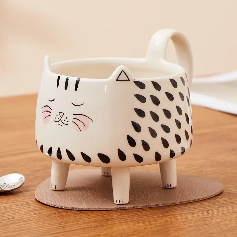 4-legged Cat Mug, Coffee Mug, Women\'s Cute Ceramic Personalized Breakfast Cup, Home and Office Decoration Ornaments