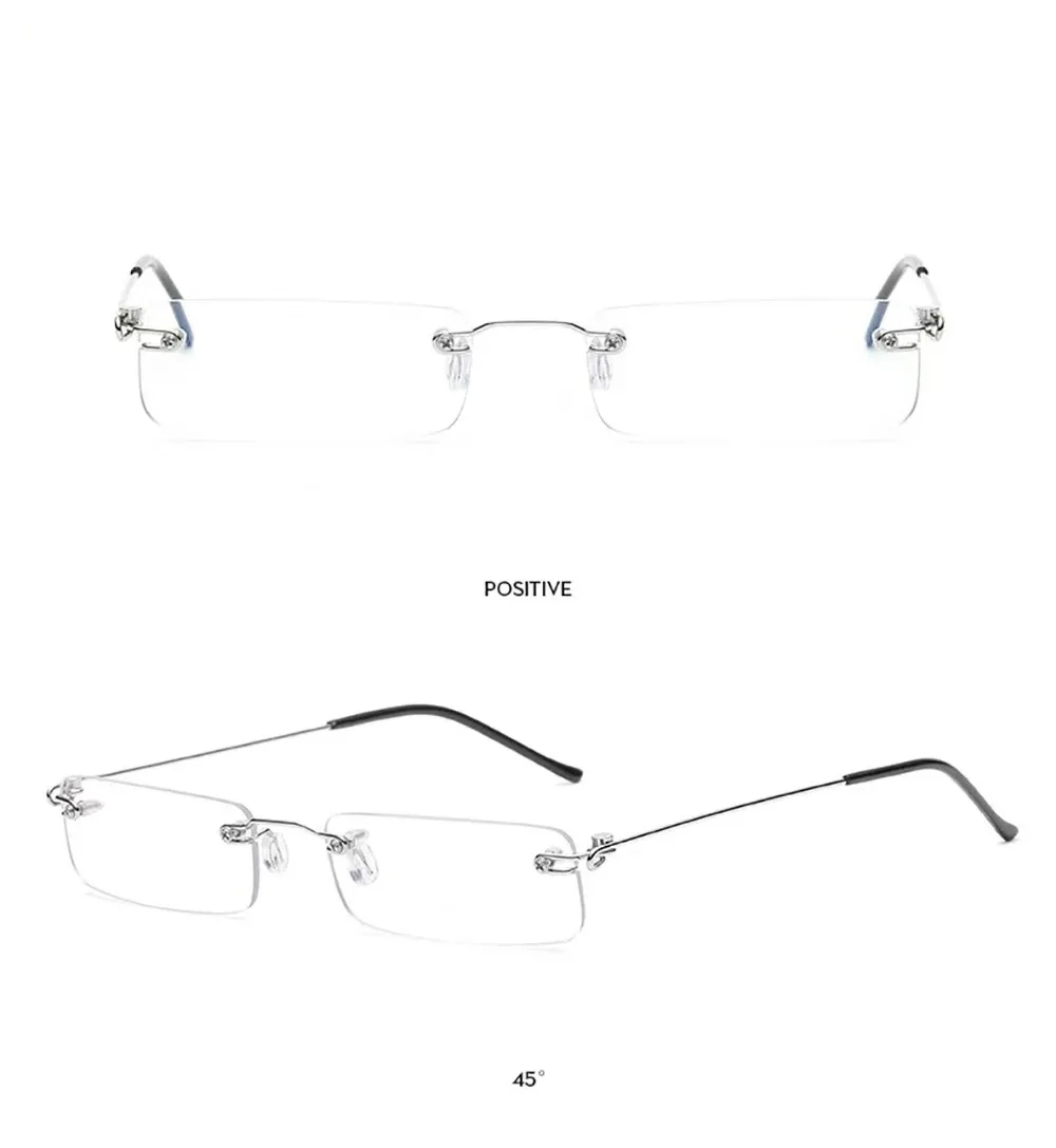 Anti-Blau Randlose Lesebrille Quadratische Metall Presbyopie Brillen Mit Fall Brillen männer Gläser Für Anblick Plus + 4 – Detail 6
