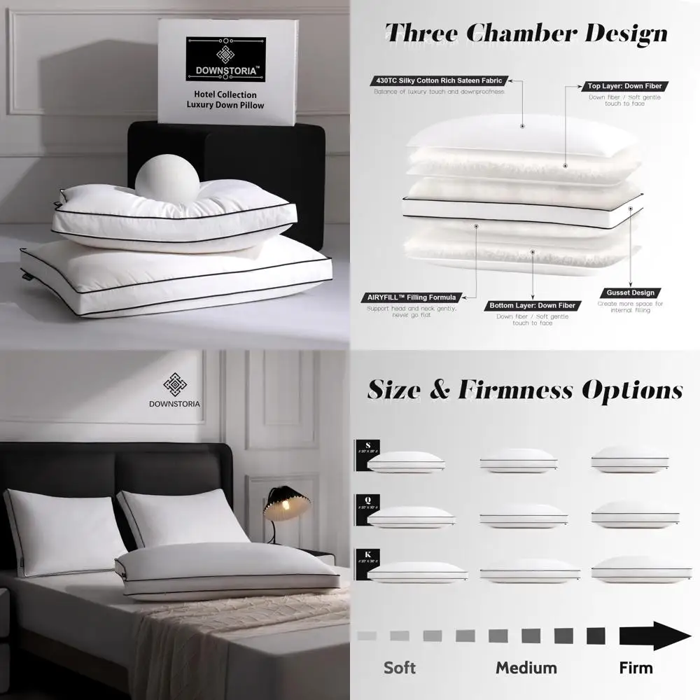 

Luxury King Size Feather Down Pillow Set, 2-Pack with Gusset, Premium Hotel-Style Bed Pillows for Sleep