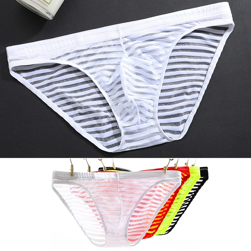 Men Low Waist Ultra-Thin Transparent Mesh Bulge Pouch Underpants Breathable Cool Summer Ice Silk Underwear Boxer Briefs Panties