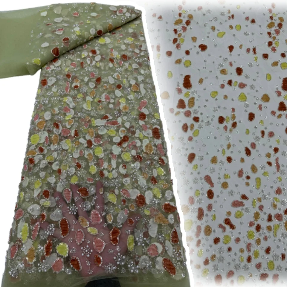 

2026 High Quality Groom Nigerian Luxury African Sequins Beaded Lace Fabric Wedding Bridal Embroidery French Tulle Sewing 2239