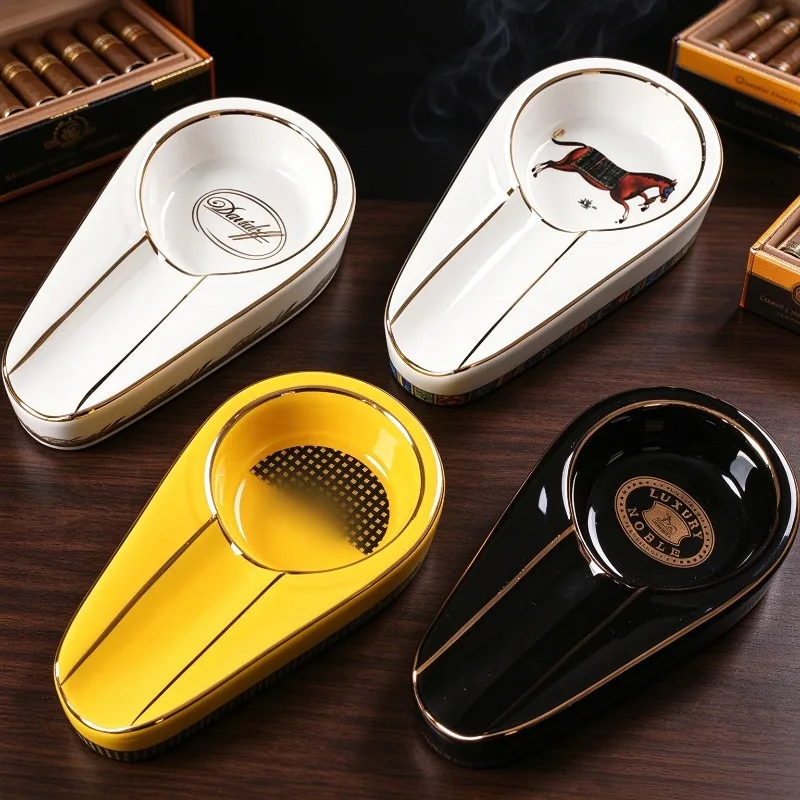 European Ceramic Cigar Ashtray Creative Portable Single Cigar Ash Tray Anti-slip Smoking Accessories for Home Office view 2