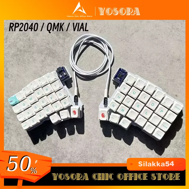 Silakka54 Split Keyboard Wired Keyboard Hot Swap Support QMK/VIAL Ergonomics RP2040zero Customized PC Gamer Keyboard Accessories