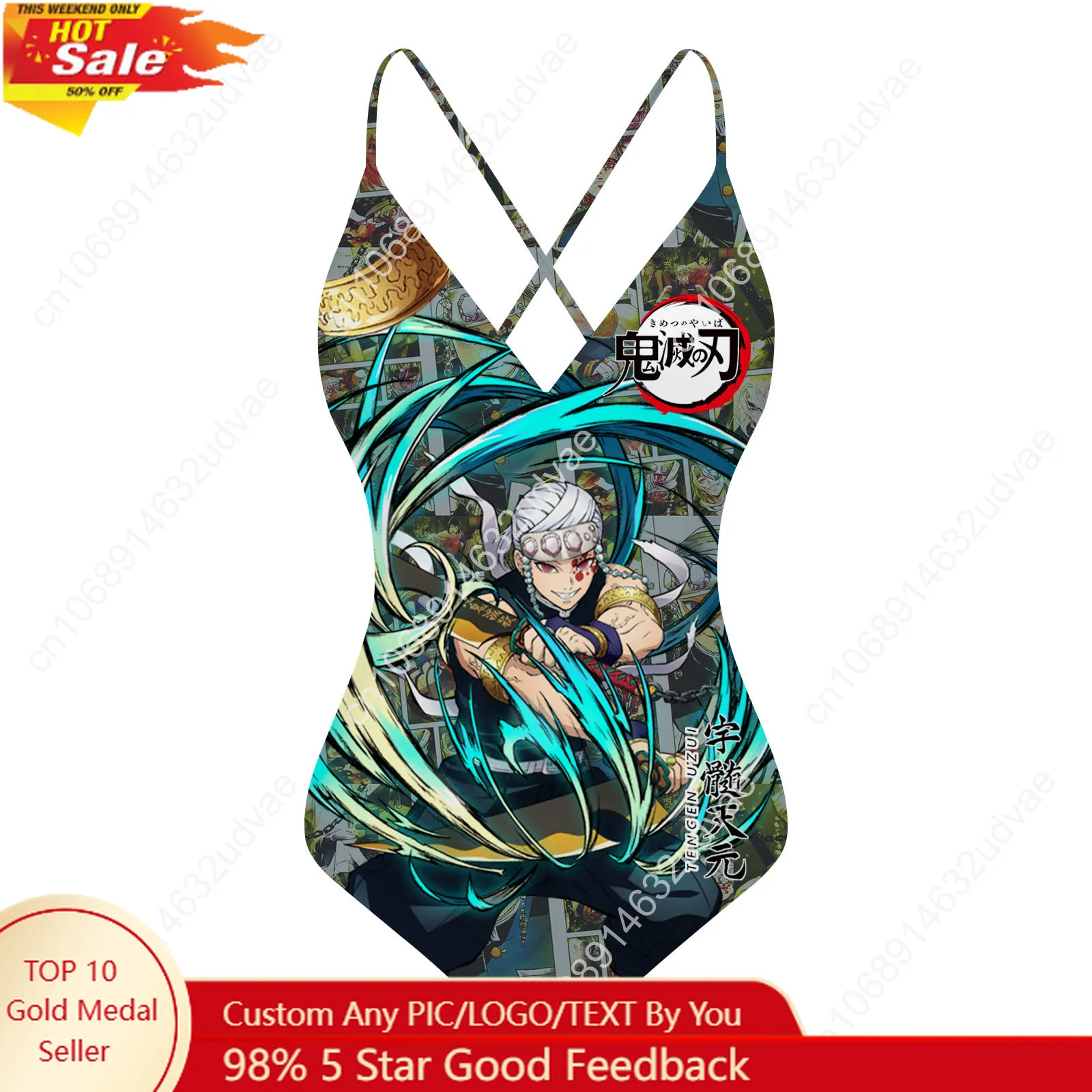 

Tengen Uzui Demon Slayer V-neck Halter Back Swimsuit Women Bathing Suits Personalized Bikini Swimwear Custom Made Beachwear