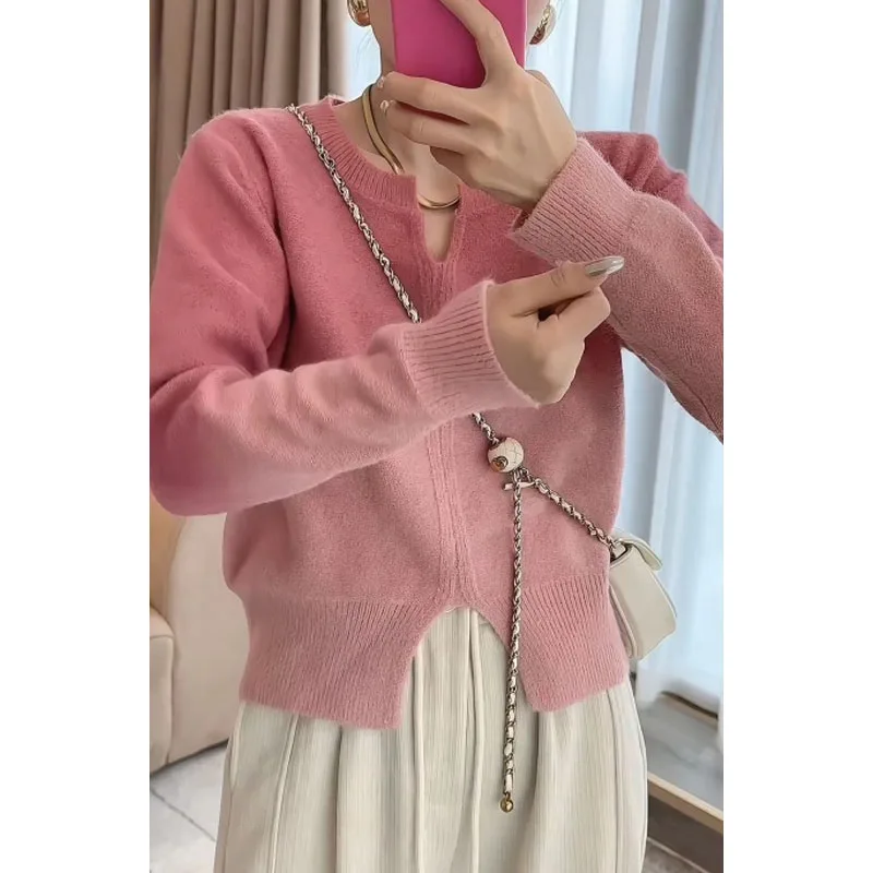 Pullovers Autumn Winter New Women's Fashion Elegant Casual Loose Long Sleeve V-neck Gradient Soft Glutinous Loose Knit Sweater