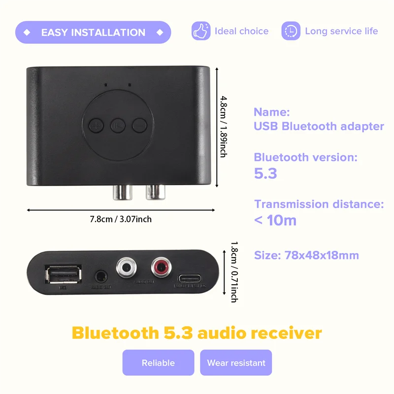 Advanced Bluetooth 5.3 Audio Receiver NFC USB U Disk RCA 3.5Mm AUX USB Stereo Music Wireless Adapter For Car Speaker Amplifier