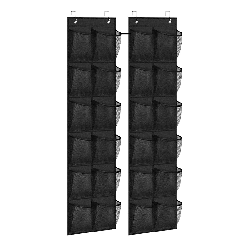 12 Mesh Pockets Wall Storage Bag Clear View Pocket Hanging Shoe Organizer Rack Behind Doors With 2 Metal Hooks Rack Bag