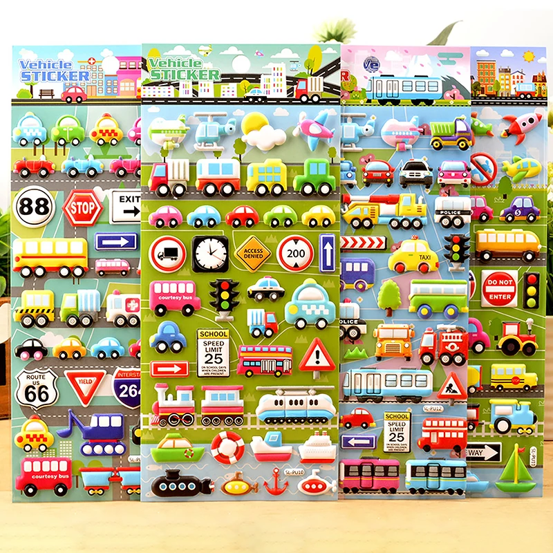 1Sheet Mini Cartoon Fun Vehicle Car 3D Bubble Sticker 3D Decorative Stationery Sticker Scrapbooking DIY Diary Album Stickers