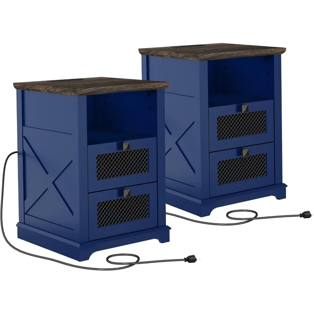 

pair of nightstands with charging dock, 18" farmhouse-style nightstand with storage shelf, rustic sofa side table with dual draw
