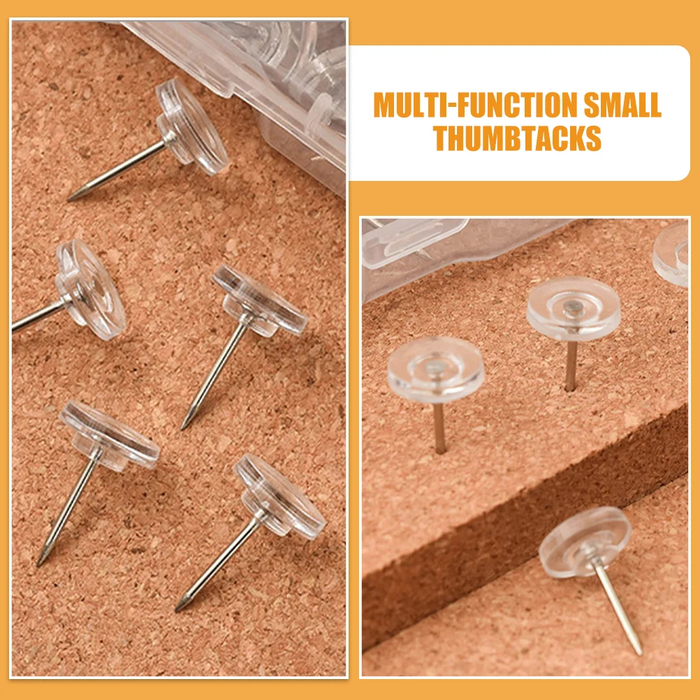 100 Pcs Cork Board Thumbtacks Boards Cubicle Clear Map for Wall Hangings Push Pin Round Office