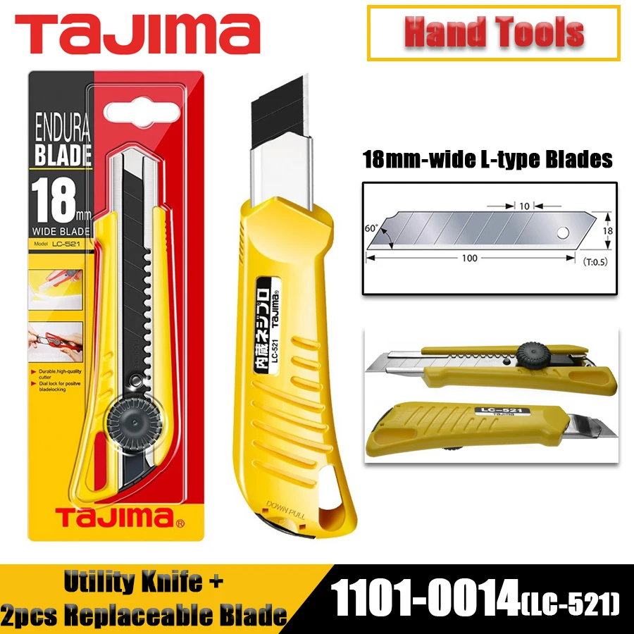 

TAJIMA 1101-0014 Retractable Utility Knife with 2pcs 18mm-width Replaceable Blade Wallpaper Knife Cutting Hand Tools LC-521