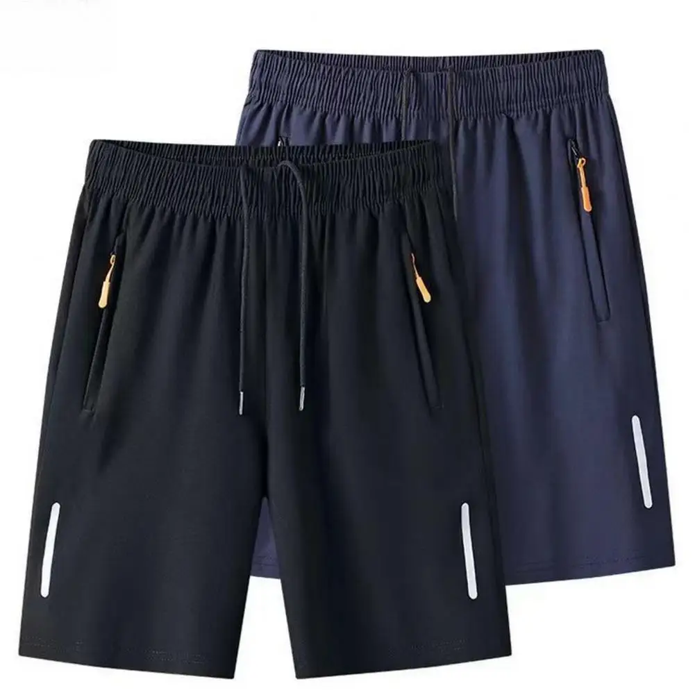 Men Summer Shorts Retro Style Men's Summer Shorts with Zipper Pockets Elastic Waistband Solid Color Design for Casual Daily Wear