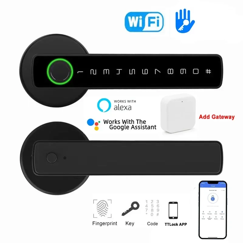 Smart Lock with TTLock App Control Keyless Entry Electronic Fingerprint Door Lock Set with Keypads and Handle Blutooth Connect