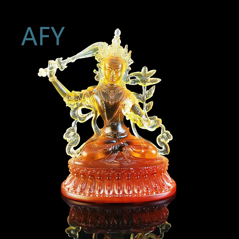 Glazed Crystal Buddha Statue for Manjushri Buddhist Temple Decor for Home Altar and Meditation Space Large Medium Small Sizes