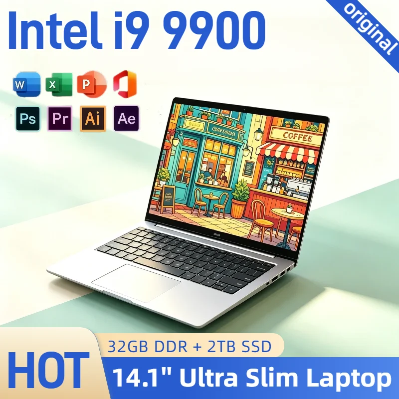 NUEVO Portátil Ultra Delgado 2026 de 14.1 Pulgadas, Intel Core i9 9900 8C 16T 3.1 5GHz, 32GB RAM, 2TB SSD, Portátil Profesional para Juegos, 1920x1080, Oficina, Turbo