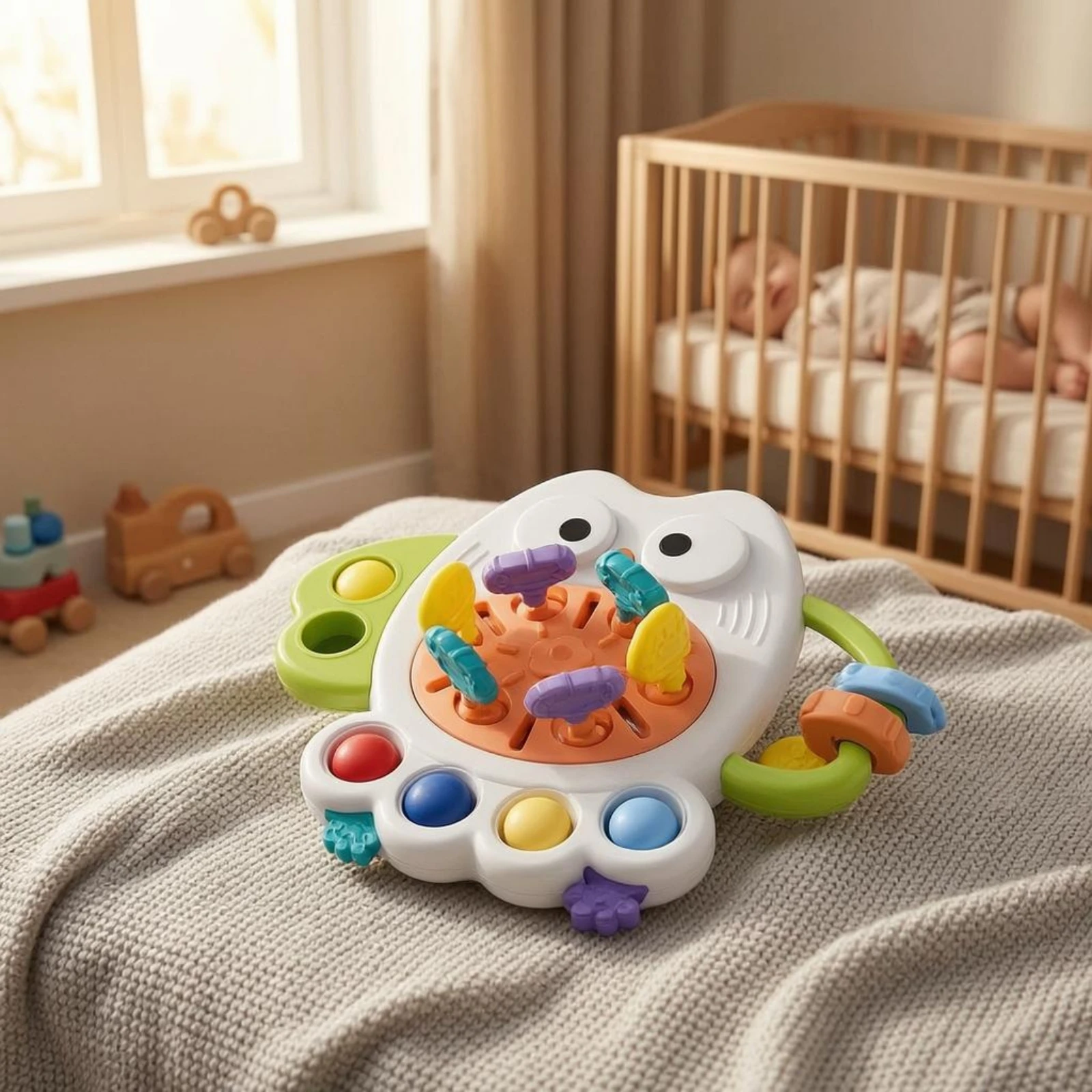 

Owl Sensory Toy Pressable Buttons Sensory Owl Toy Teether Plastic Infant Plaything Rounded Edges for Babies