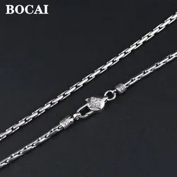 BOCAI 100% Real S925 Pure Silver Bamboo Mecklace for Man and Woman Retro Personality Student Simple Fashion Jewelry Accessories