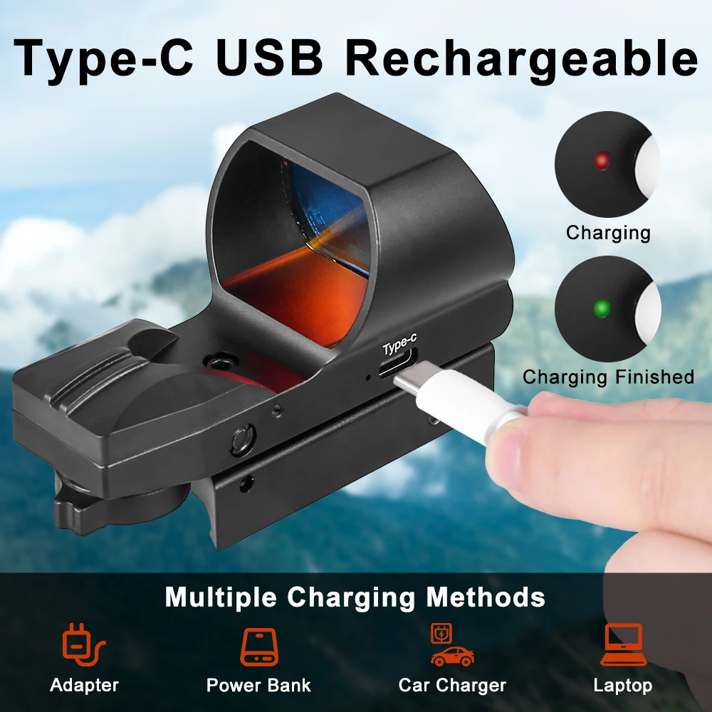 1x28x40mm Red Dot Sight Outdoor Hunting Optics Riflescope USB Rechargeable Reflex Sight Air Rifle Scope for 20mm Picatinny Rail