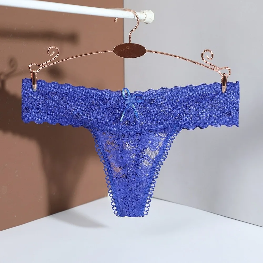 Comfortable Mid Waist Women Lace Flower Briefs Sheer Traceless Lace Thong Panties T-back Invisible Floral Underpants Lady Girls