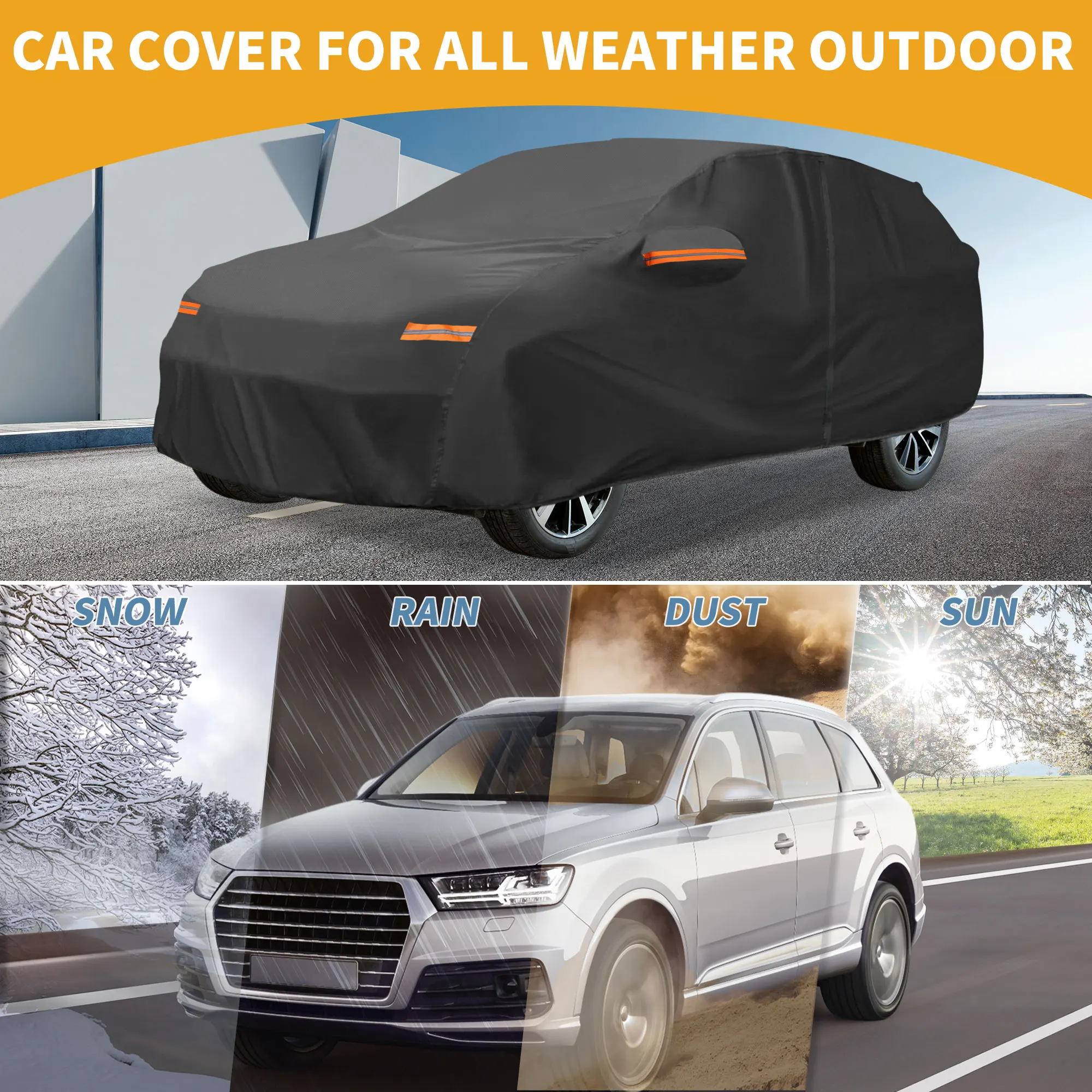 

Uxcell Car Cover Waterproof All Weather Sun Rain Protection Full Exterior Cover for Hyundai Kona Black with Left Side Zippers