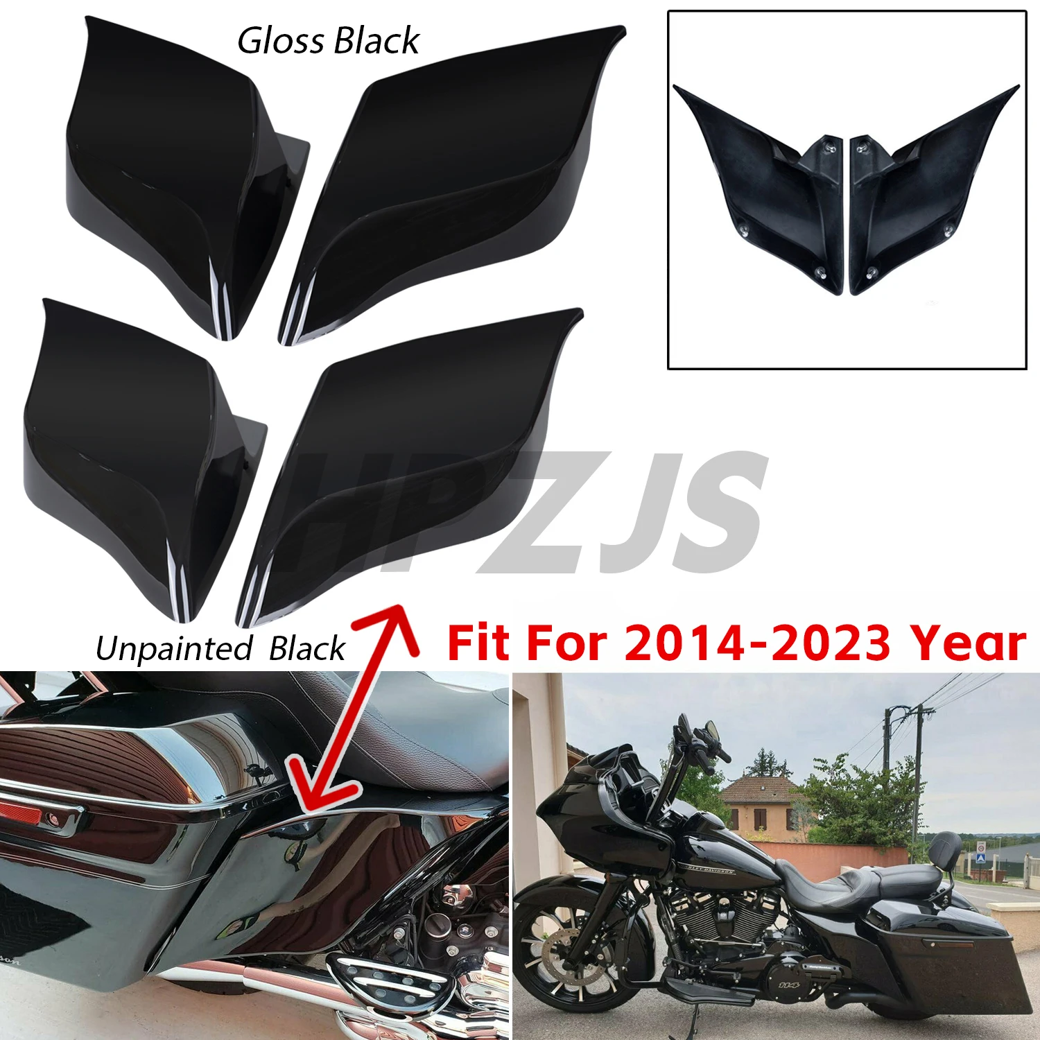 

For Harley Touring Electra Glide Road Glide 2014-2023 Motorcycle Stretched Extended Side Cover Panel Unpainted Black/Gloss Black