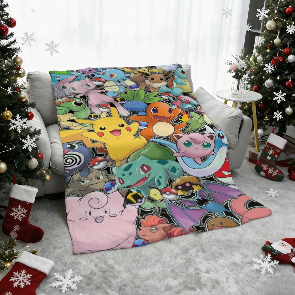 Pokemon Pikachu Charmander Bulbasaur Jigglypuff Flannel Throw Blanket Soft Warm Cartoon Blanket for Sofa Bed Home Decor Kids Gif