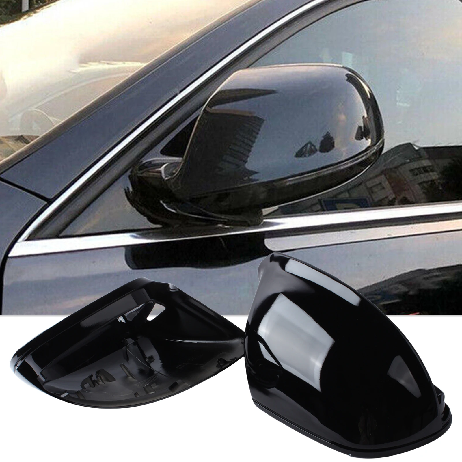 Mirror Cover For Audi Q5 SQ5 8R 09-17 Q7 4L 09-15 With Lane Assist Gloss Black Exterior Rear View Cap Shell Clip On Replacement