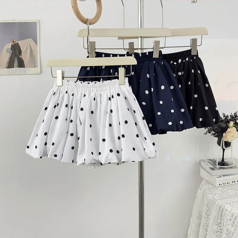 

Sweet Polka Dot Ball Gown for Women 2026 Summer New Korean Style A-line Skirts High Waist Slim-looking Pleated Woman Clothes