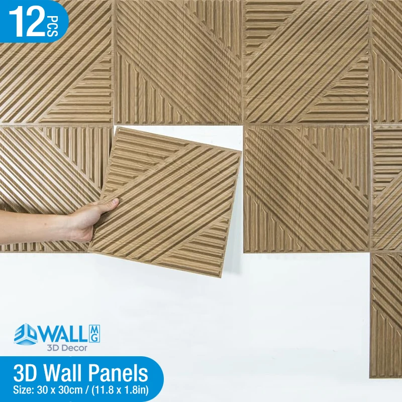 12pcs 30cm 3D textured wall panel 3D wall sticker Wood grain wall decor, suitable for living room, hall, bedroom, hotel, office