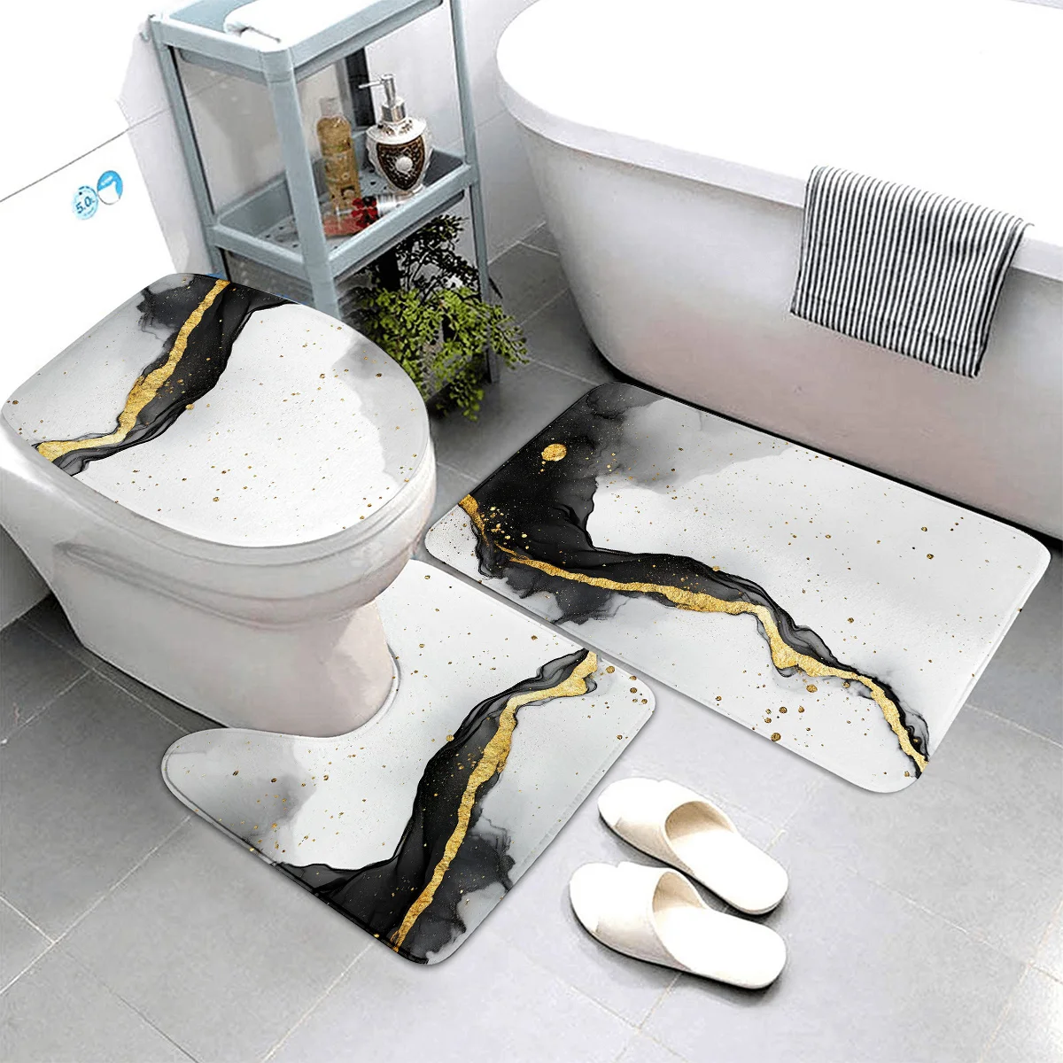 

Набор из 3 мраморных декораций для ванной комнаты, полиэфирная ткань, можно стирать в машине, U-образный коврик, нескользящий коврик, чехол на сиденье унитаза