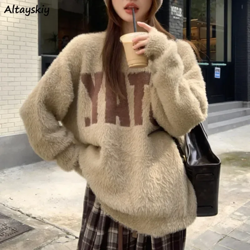 

Baggy Pullovers for Women Autumn Winter O-neck Simple Letter Fashion Cool Ulzzang Girls Clothing All-match College Young Casual