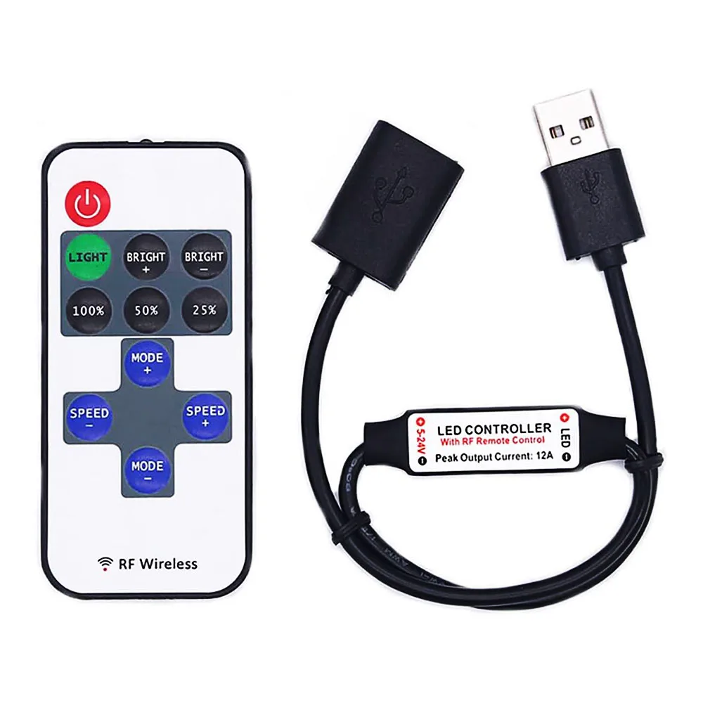 11 مفاتيح LED قطاع تحكم صغير باهتة RF عن بعد 5-24 فولت USB واجهة تحكم 5050/2835 لون واحد LED قطاع