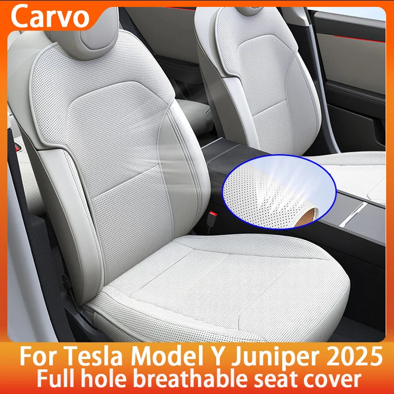 

For New Tesla Model Y Juniper 2025 Nappa Leather Seat Cover Punching Breathable Seat Cushion Cover Car Interior Seat Accessories