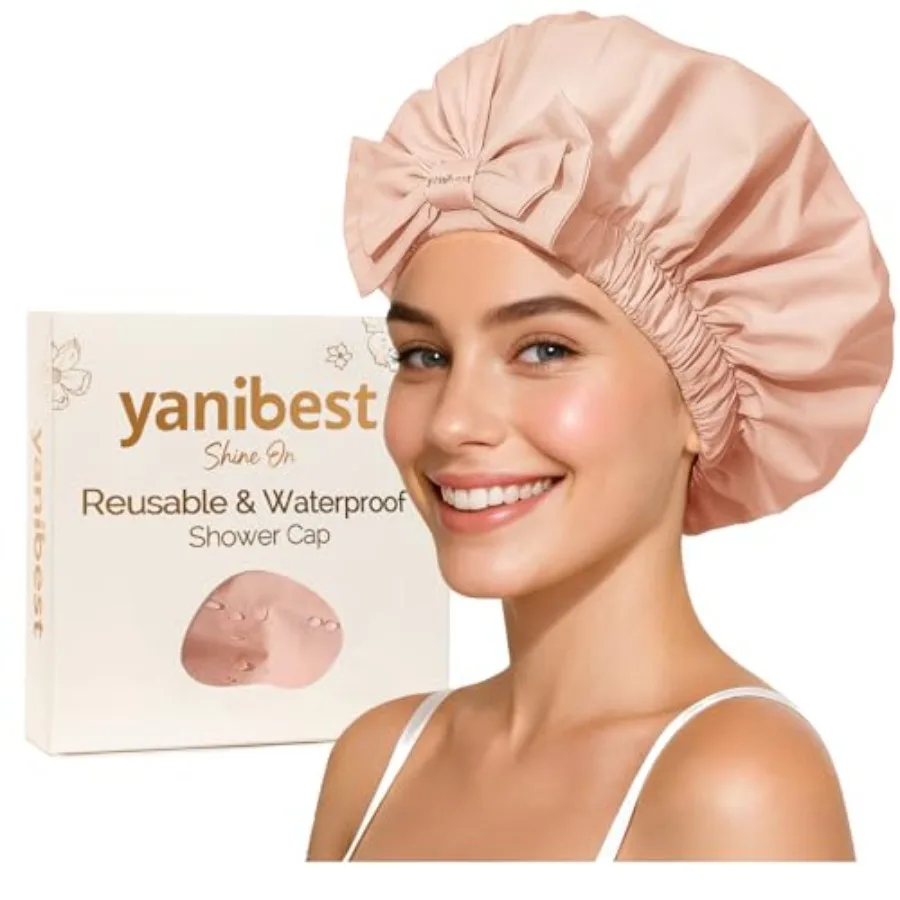 

Shower Cap Reusable WaterproofWide Elastic Band Bath Cap-Comfortable and Durable Bath Hair Hat for Women