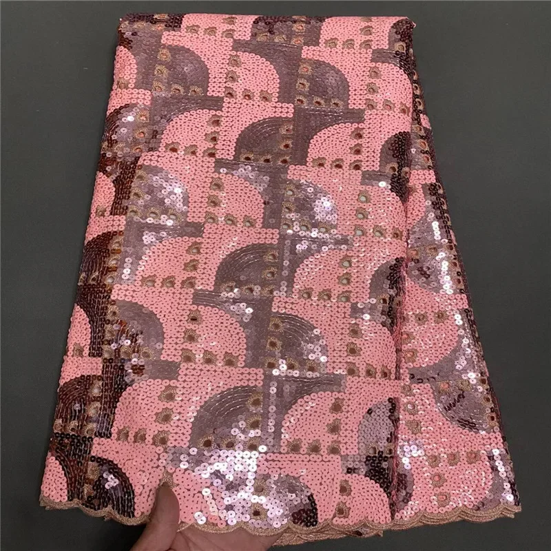 

5 Yard Hot Selling French Lace With Sequins African Tulle Cord Guipure Lace Net Embroidered Fabric For Wedding Party PS50501