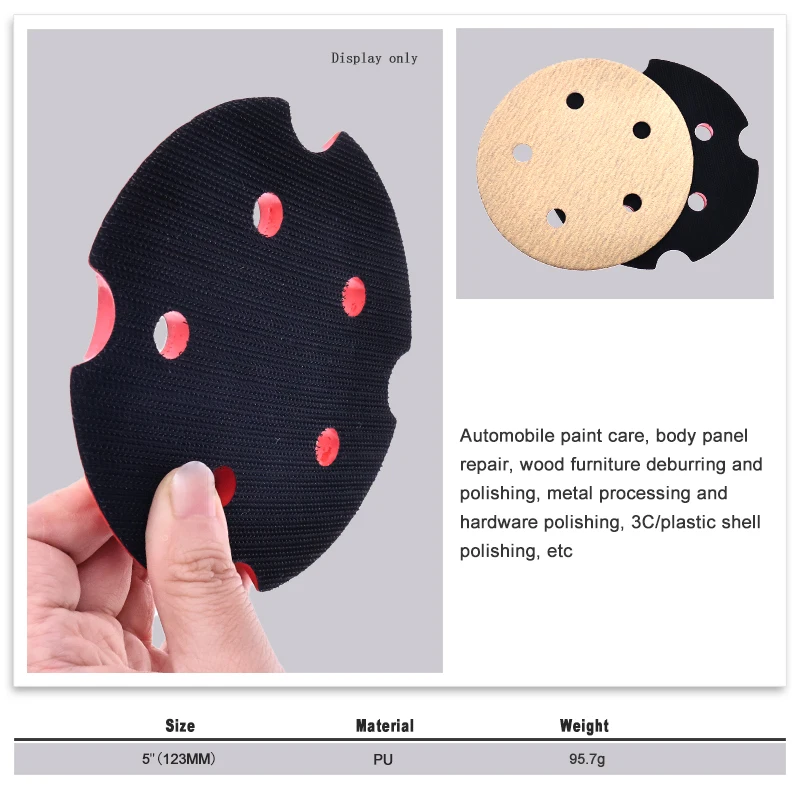 5Inch 125MM Hook and Loop Sanding Pad Kit 5Holes 5/16-24 Thread 1/3Pcs Replacement Backing Plate Random Orbit Sander for Sanding
