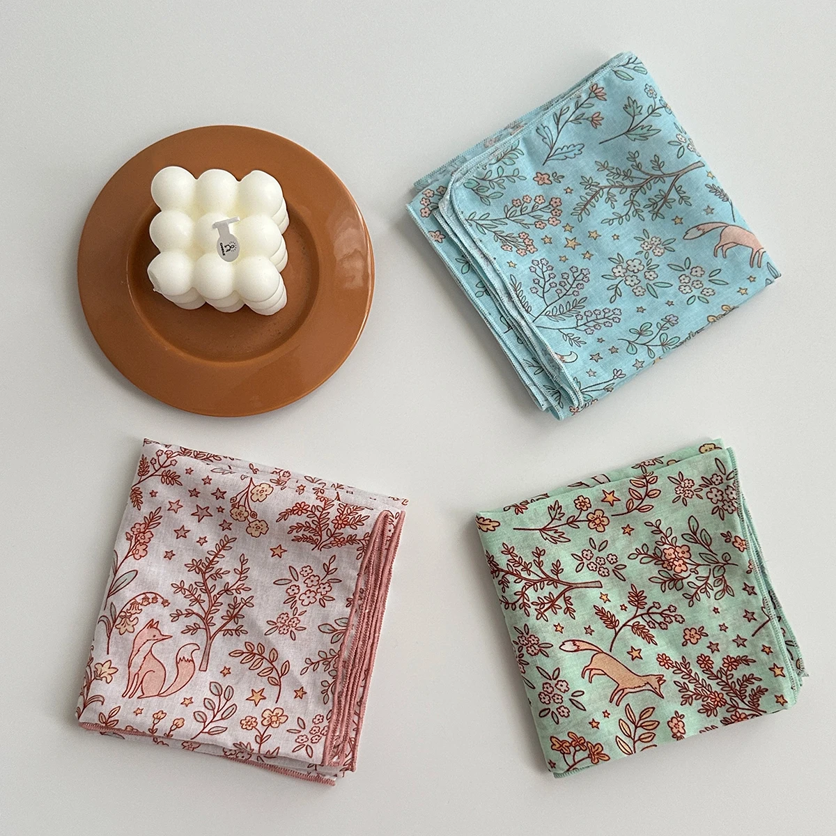 زوج من وشاح نسائي بنمط الثعلب الزهري، عصابة رأس ناعمة وخفيفة الوزن ومتعددة الوظائف للرقبة، إكسسوارات أزياء الربيع والخريف، تصميم مخطط ذو ملمس نباتي لامع