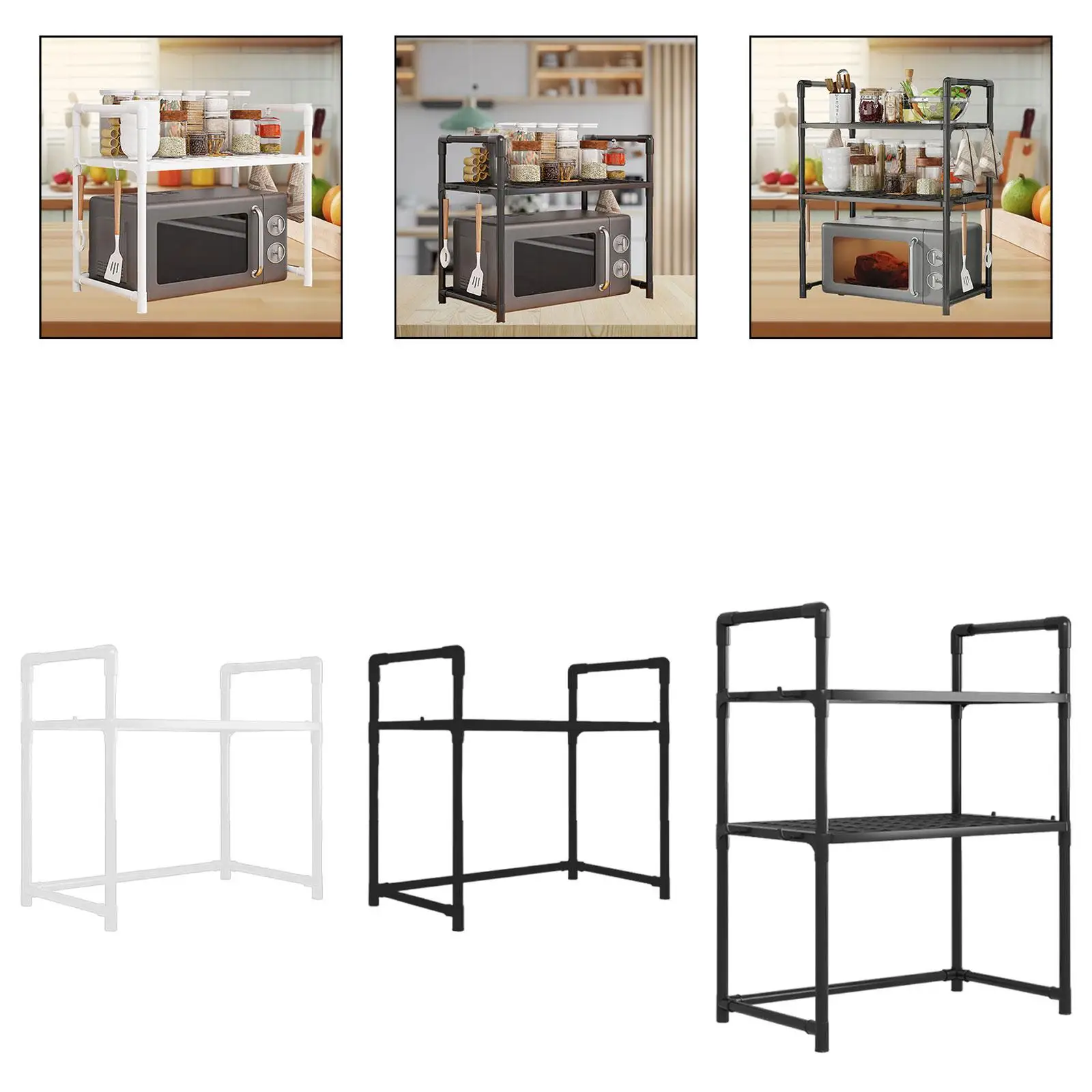 

Microwave Shelf Organizer Heavy Duty PP Storage Stand Kitchen Counter Space Saving for Utensils