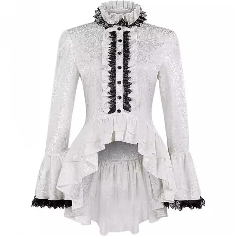 

New 2026 Medieval Coswear Stand Up Collar Flared Sleeve Shirt Victorian Shirt Gothic Steampunk Top